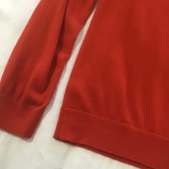 Banana Republic Factory Orangey Red Merino Wool V Neck Sweater, Size L - Picture 10 of 13